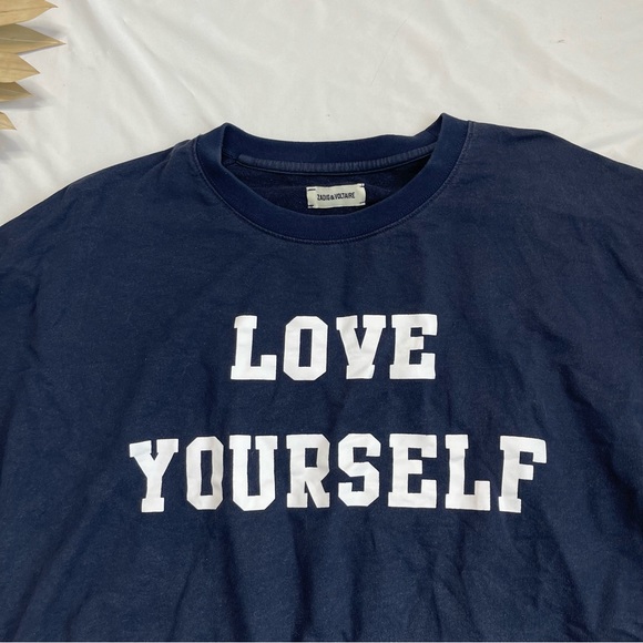Zadig & Voltaire Love Yourself Navy Blue Crew Neck Oversized Shirt or Sweatshirt - Picture 3 of 9